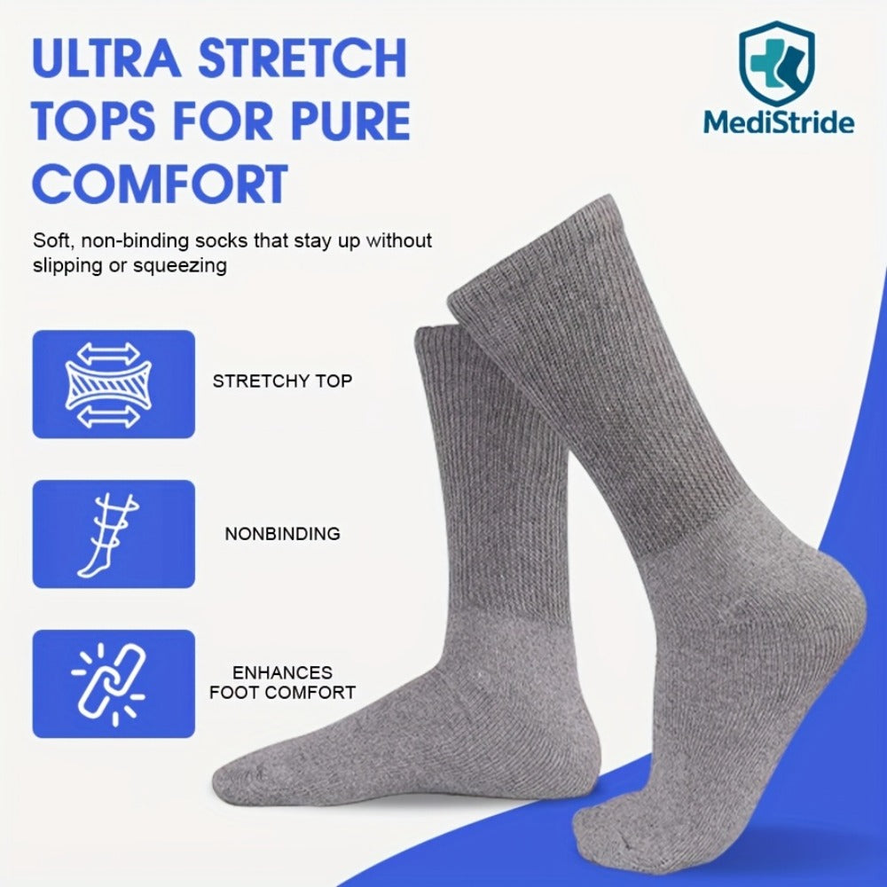 Cotton Diabetic Crew Socks 12 Pairs Non-Binding Neuropathy Loose Fit Seamless Cushioned Full Length for Men Women Edema Sensitive Feet White Black Brown Khaki Navy Grey - product image 11