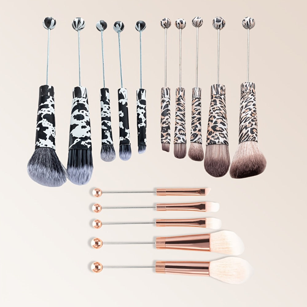 Beadable Makeup Brush Set 15PCS DIY Customizable Metal Handle - Powder Blusher Eye Shadow Slant Brushes for Women Girls - Unique Creative Beauty Gift Birthday Wedding Christmas Par - product image 3