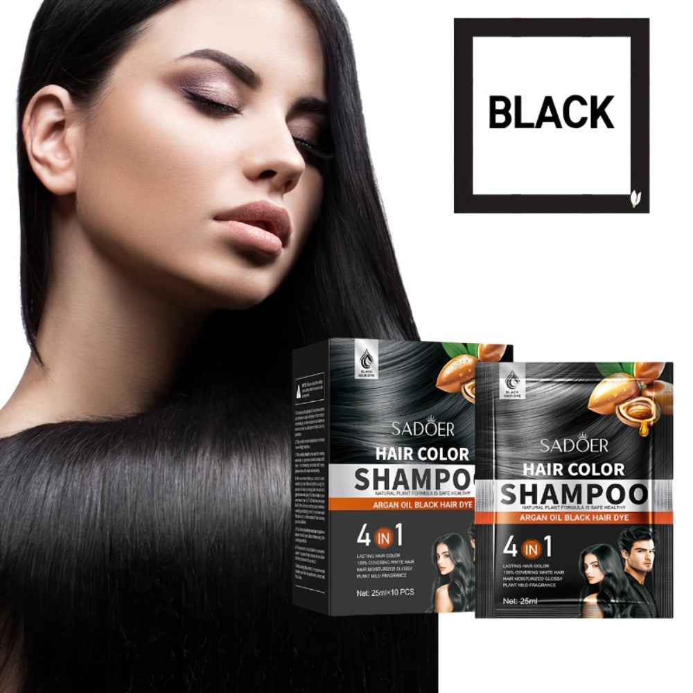 3-in-1 Hair Color Shampoo 10-Pack Single-Use Sachets Natural Dye Deep Cleansing Moisturizing Gel — Gray Coverage Portable At-Home Hair Coloring Unisex Black Brown Red Purple - product image 3