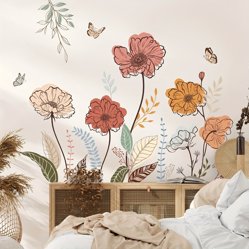 Bohemian Flower Wall Stickers Self-Adhesive Peel and Stick - Wildflowers & Fruits Wall Art Decals for Living Room Bedroom TV Background - Removable Matte Boho Floral Wall Decoratio - product image 7