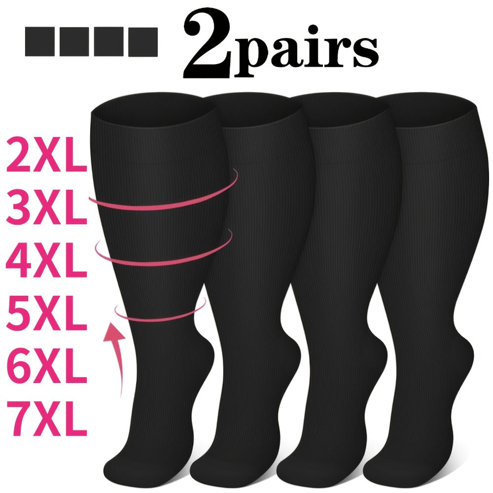 Plus Size Compression Socks 2 Pairs High Elasticity Sports Fitness Oversized Socks for Men Women 2XL 3XL 4XL 5XL 6XL 7XL Running Athletic Support - product image 2