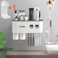 Wall Mounted Toothbrush Holder with Automatic Toothpaste Dispenser - 3 Cups Bathroom Organizer, Space-Saving Toothbrush Cup Holder for Family, Black & Gray - product image 15