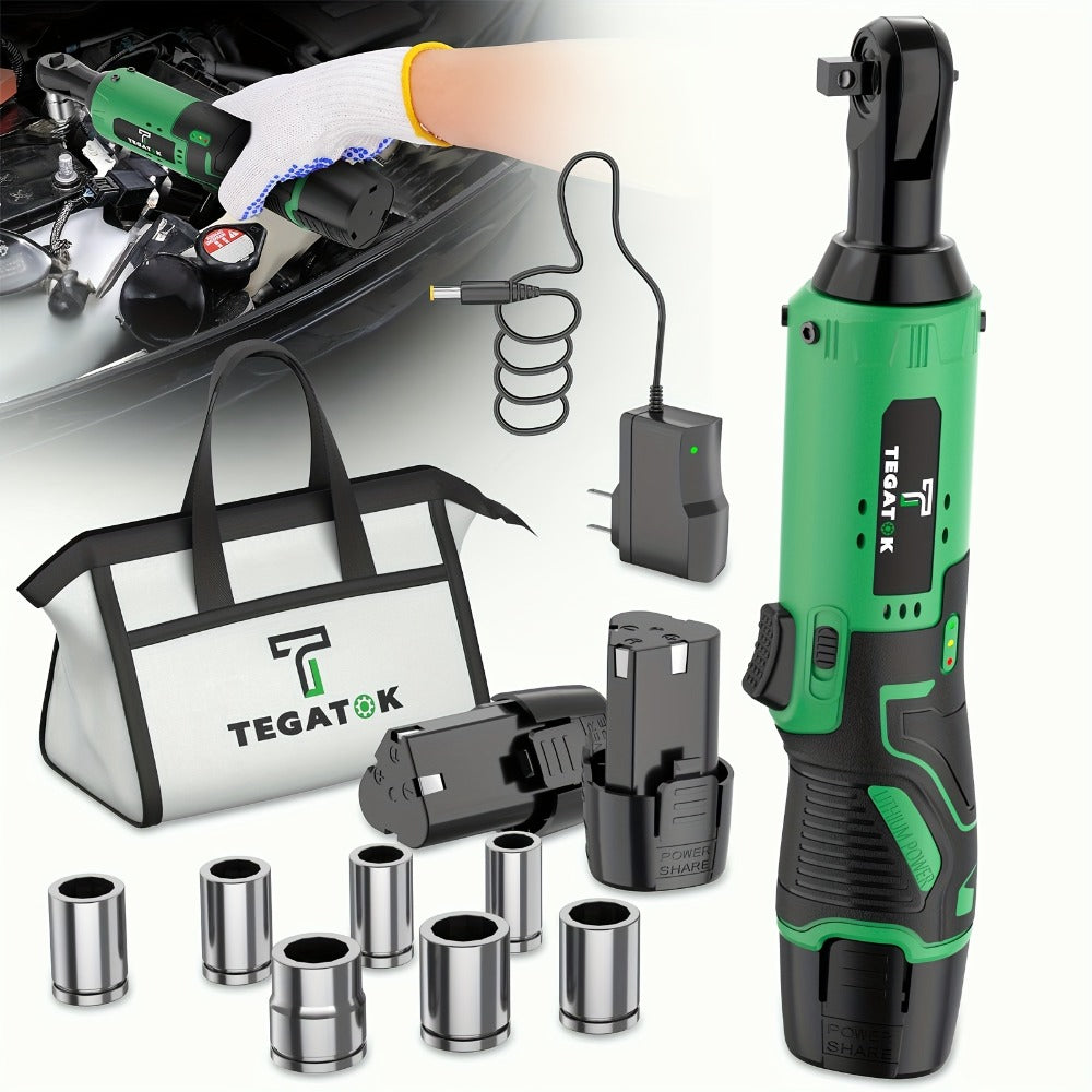 12V Cordless Ratchet Wrench Set 3/8" Drive | 40 Ft-lbs Torque, Variable Speed Trigger, Lithium-Ion Battery, 7 Sockets Included - product image