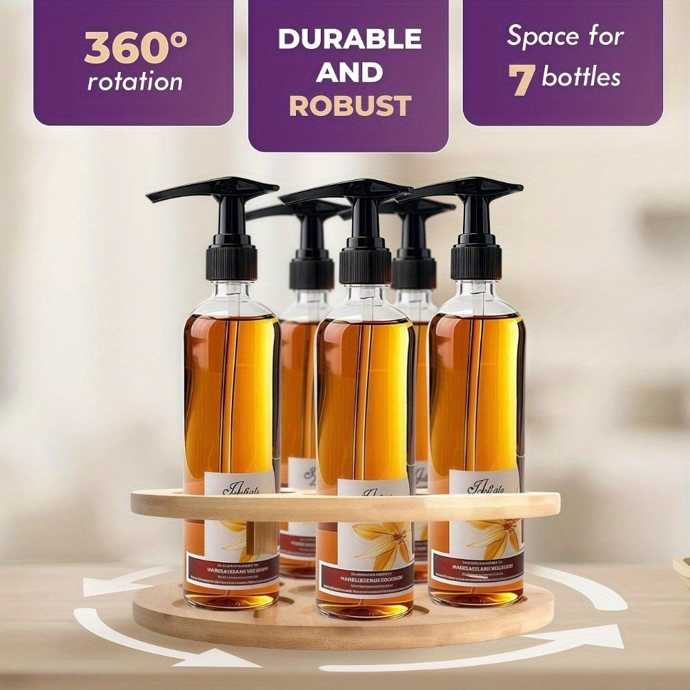 360 Rotating Bamboo Coffee Syrup Organizer 7-Bottle Holder Rack – Countertop Spice Condiment Storage Stand for Kitchen Bar Home Office Desktop Easy Assembly Scratch-Proof Base - product image 6