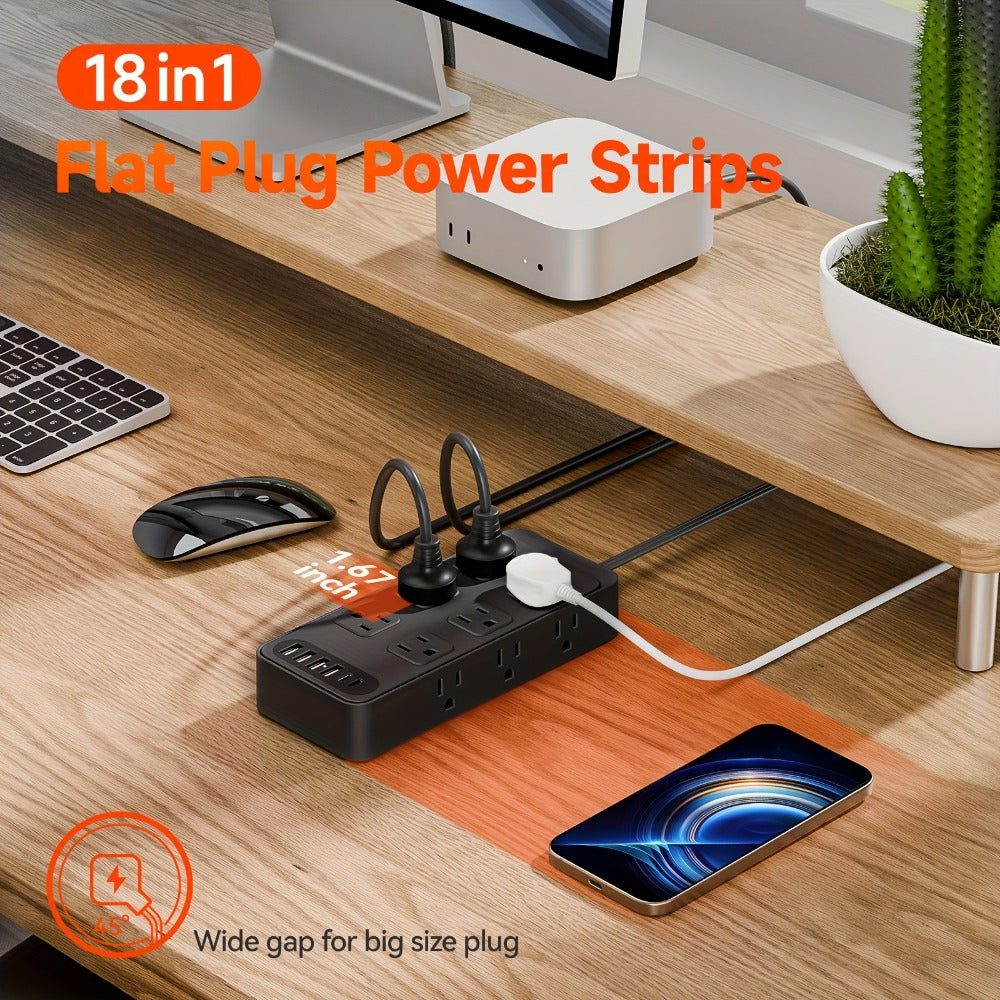 USB Extension Cord Power Strip 18-in-1 with 12 AC Outlets 6 USB Ports Surge Protector Overload Protection Switch 5FT 10FT for Home Kitchen Office Travel Accessories Black White - product image 9