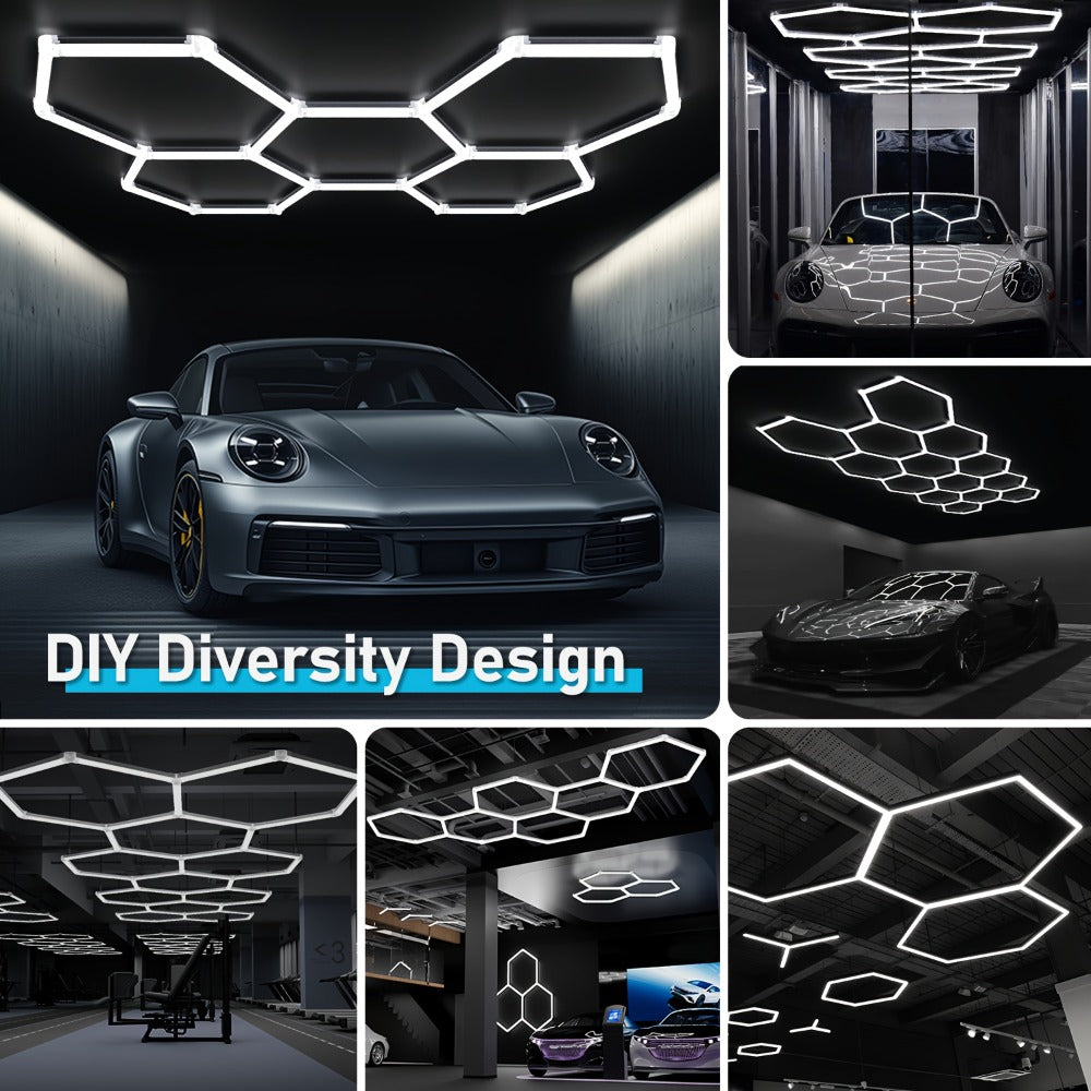 LED Hexagonal Garage Light 6500K – Super Bright Daylight White Shop Light 42W–620W for Auto Detailing, Warehouse, Workshop, Basement & Gym (1 to 32 Grids, Hex Frame Available) - product image 6