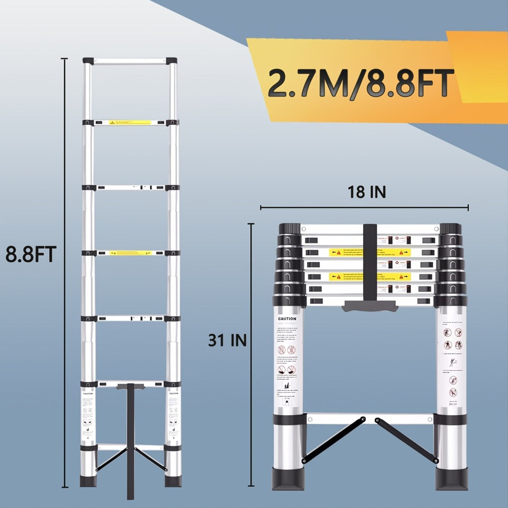 Telescoping Extension Ladder Aluminum Heavy Duty 330 LBS – 6.5 / 8.5 / 10.5 / 12.5 FT Folding Telescopic Ladder, Easy Store, Multi-Purpose for Roof Repair, Painting, Gutter Cleanin - product image 5