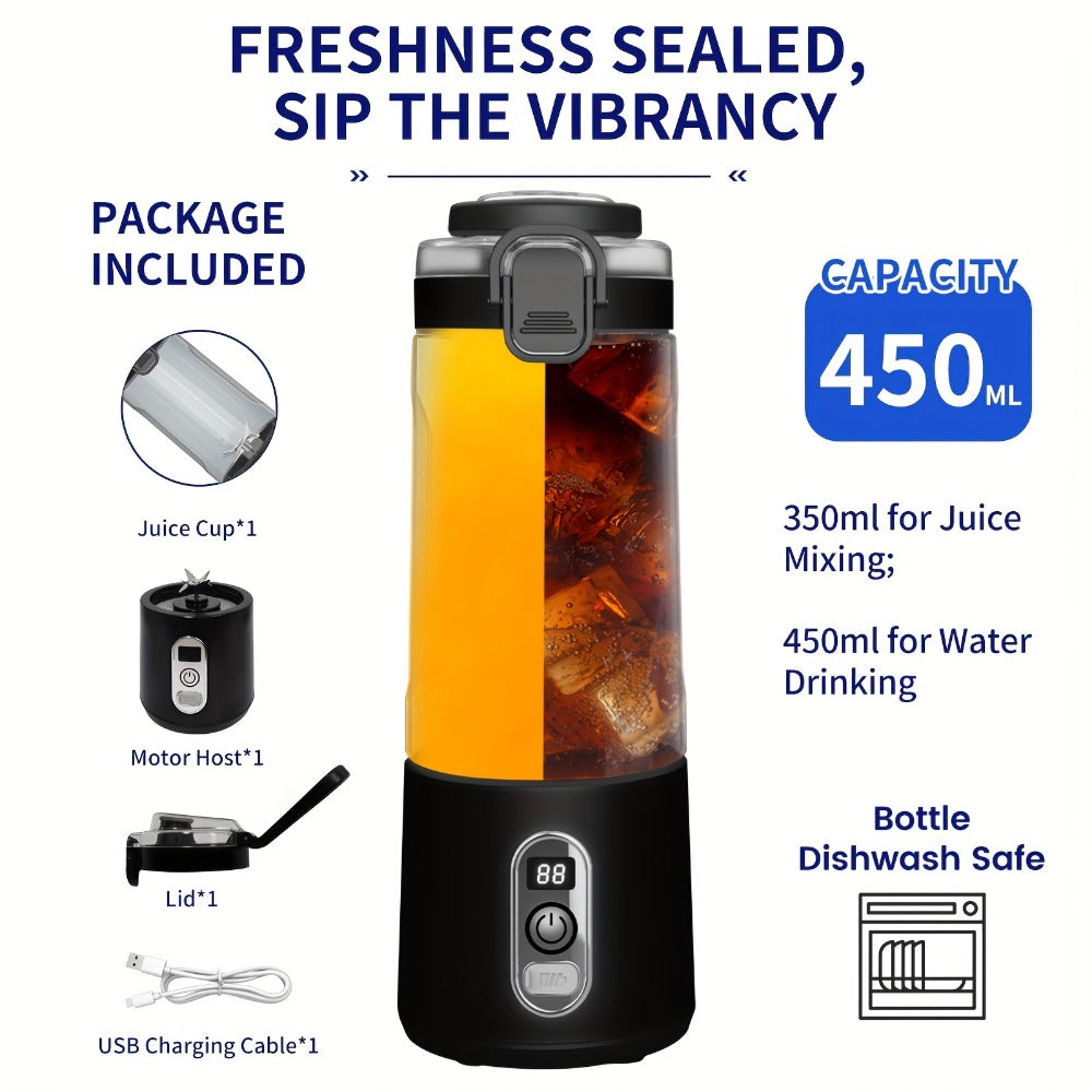 Portable Smoothie Blender USB-C Fast Charge 6-Blade Stainless Steel – Digital Timer Battery Display High-Speed Ice Crush No-Spill Lid | Protein Shake Gym Travel Blender in Black Pi - product image 28