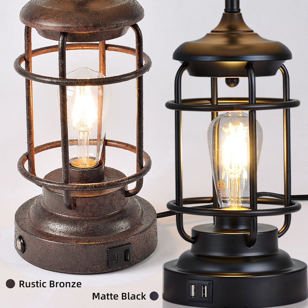 Farmhouse Table Lamps Set of 2 with 4 LED Bulbs | Touch Control 3-Way Dimmable Nightstand Lamp Dual USB Ports Natural Linen Shade Metal Black 22 Inch Bedroom Living Room - product image 7