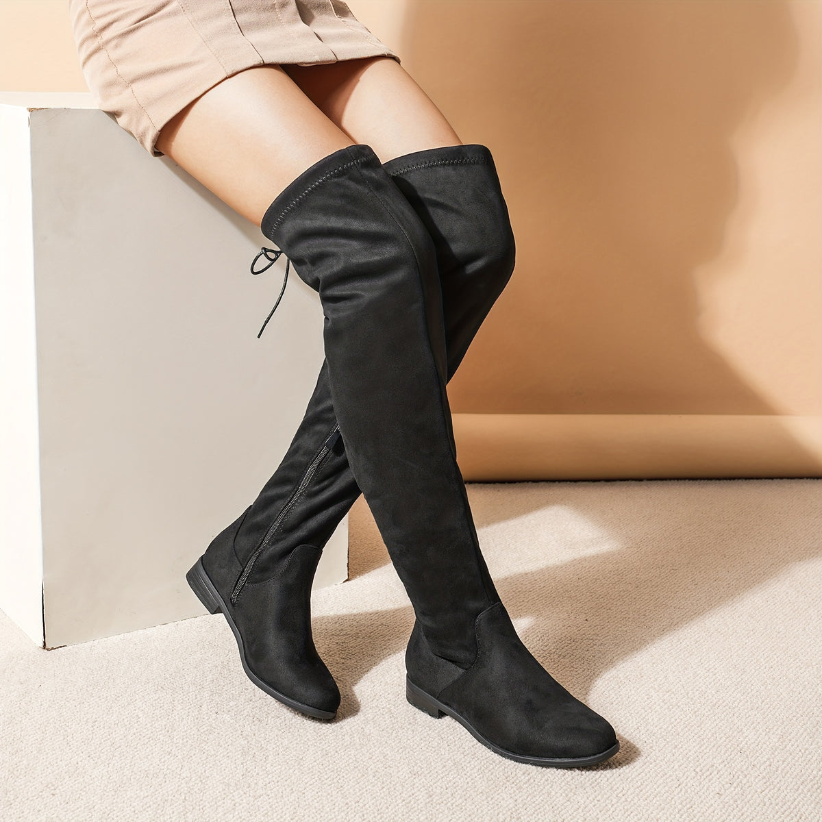 Women's Over The Knee High Low Block Heel Riding Boots Autumn Winter Boots Knee High Women's Boots Christmas Halloween Holiday Party Gifts Warm Stylish Round - product image