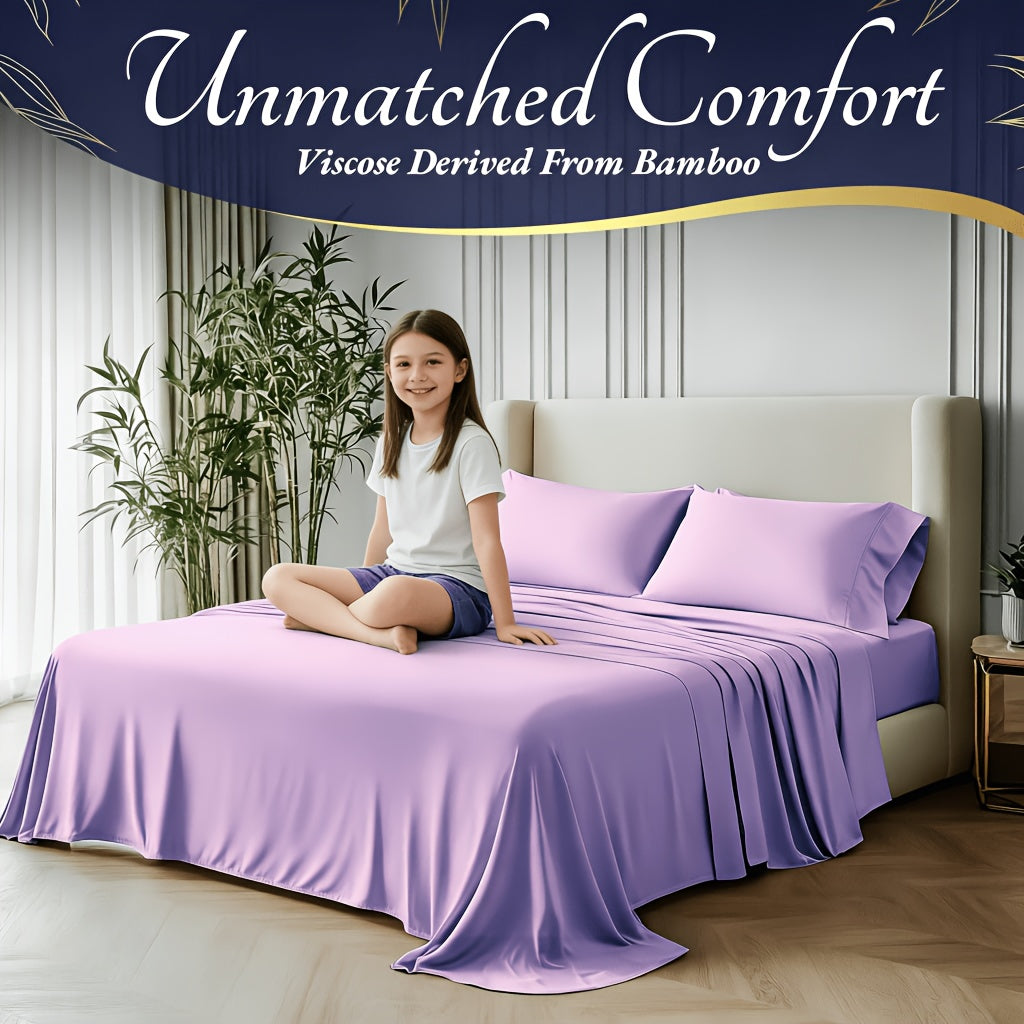4 pcs Bamboo Cooling Bedding - Extra Deep Pocket Breathable and Cooling - Suitable for Hot Sleepers and Sweats, Children Pillowcases, Flat Sheet and Fitted - product image 12