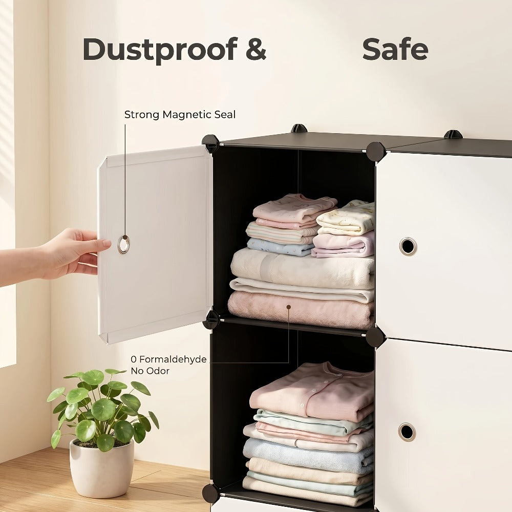 Modular Storage Cabinet with Magnetic Door, 3-Tier & 4-Tier Closet Organizer, Large Capacity Wardrobe Storage Unit, Dust-Proof Odor-Free Stackable Shelves, Easy Assembly for Bedroo - product image 8