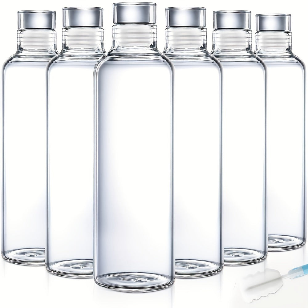 Borosilicate Glass Water Bottle Set of 6 with Lid Sleeve and Cleaning Brush – 18oz Reusable Juice Bottles | Non-Slip Sports Drinking Vessels for Home Office Gym Travel - product image 3