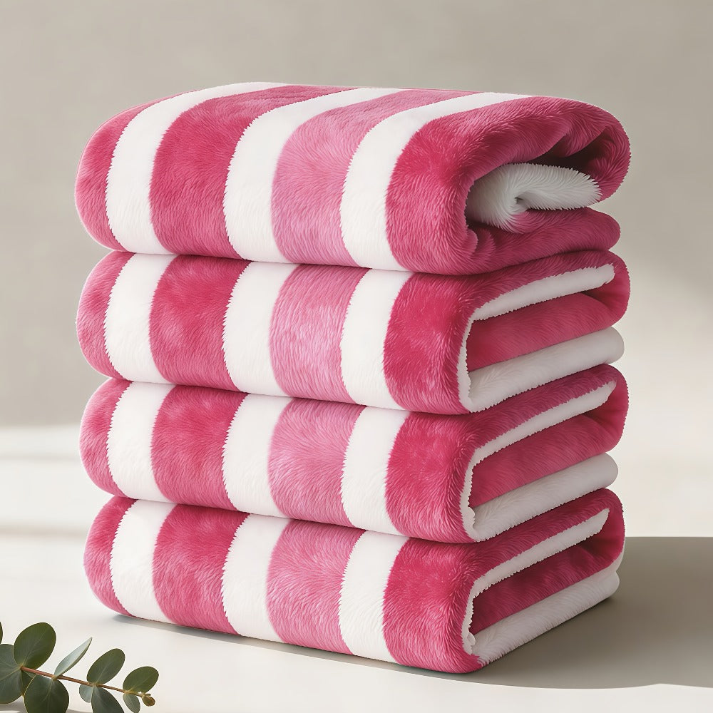 Microfiber Bath Towel Set No Hair Loss - Ultra Soft Highly Absorbent Quick Dry Two-Color Striped | 1 or 4 Pack | 27x55in | Slate Gray Berry Red Pine Green Multi | Beach Spa Gym Hom - product image 5