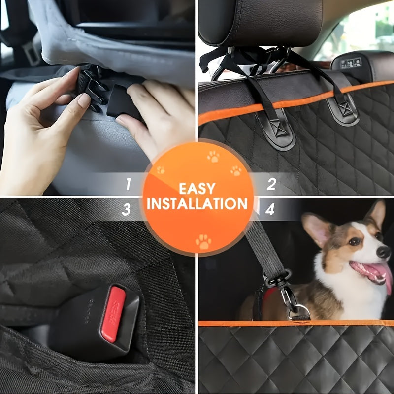 Dog Car Seat Cover Pet Hammock for Back Seat – Universal Fit for Cars Trucks SUVs – Waterproof Scratch-Proof Nonslip Dog Seat Cover with 4 Side Pockets – Washable Pet Travel Protector