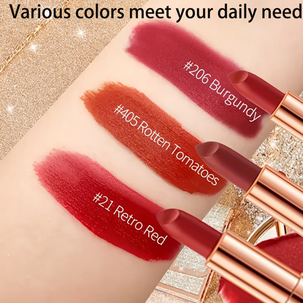 Matte Lipstick Gift Set 3 Pack Velvet Waterproof Long-Lasting Anti-Fading Intense Pigment Full Coverage Lip Color with Elegant Silvery Chain Bag for Women - product image 2