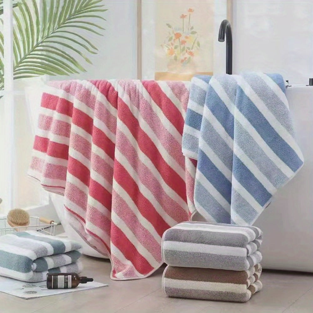 Towel Set 8 Piece Two-Color Striped - Super Absorbent Soft No Hair Loss Bath Towel Combo | 2 Bath Towels 2 Face Towels 4 Hand Towels | Grey Red Blue Green | Bathroom Family Hotel S - product image 11