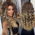 Ombre Dark Root Curly Wig Long Wavy 30 Inch Synthetic Middle Part Ash Blonde Brown Gradient Orange Voluminous Party Halloween Daily Wear Women - product image 2