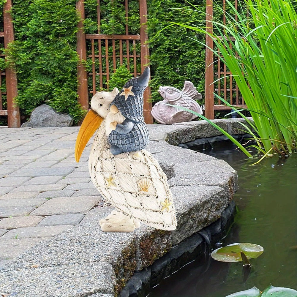 Pelican Gnome Figurine 11.5" – Resin Coastal Beach Decor with Starfish & Seashell, Tabletop Statue for Home, Garden & Poolside – Summer Gift & Nautical Decor - product image 5