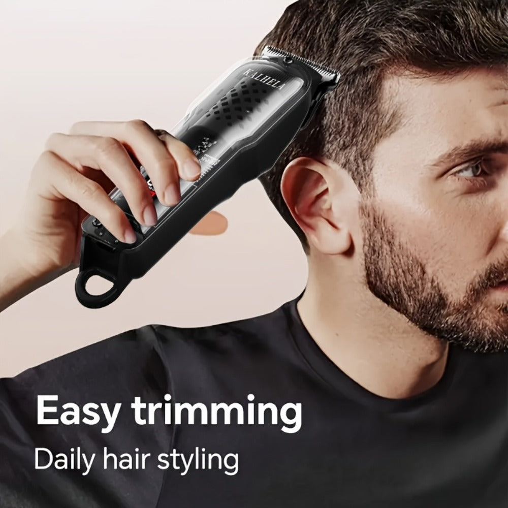 Retro Transparent Hair Clippers for Men – Electric Trimmer with LCD Display, USB Rechargeable Beard Clipper for Pompadour Fade Styles, Cordless Home Barber Tool, Red Black Blue - product image 2
