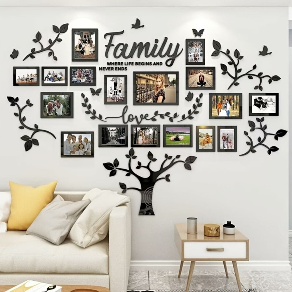 Family Tree Wall Sticker 3D Acrylic Photo Frame Collage – Removable Leaf-Shaped Picture Display with "Family" & "Love" Text, Peel & Stick Living Room Wall Decor, 81.5 x 57.48 Inche - product image 4