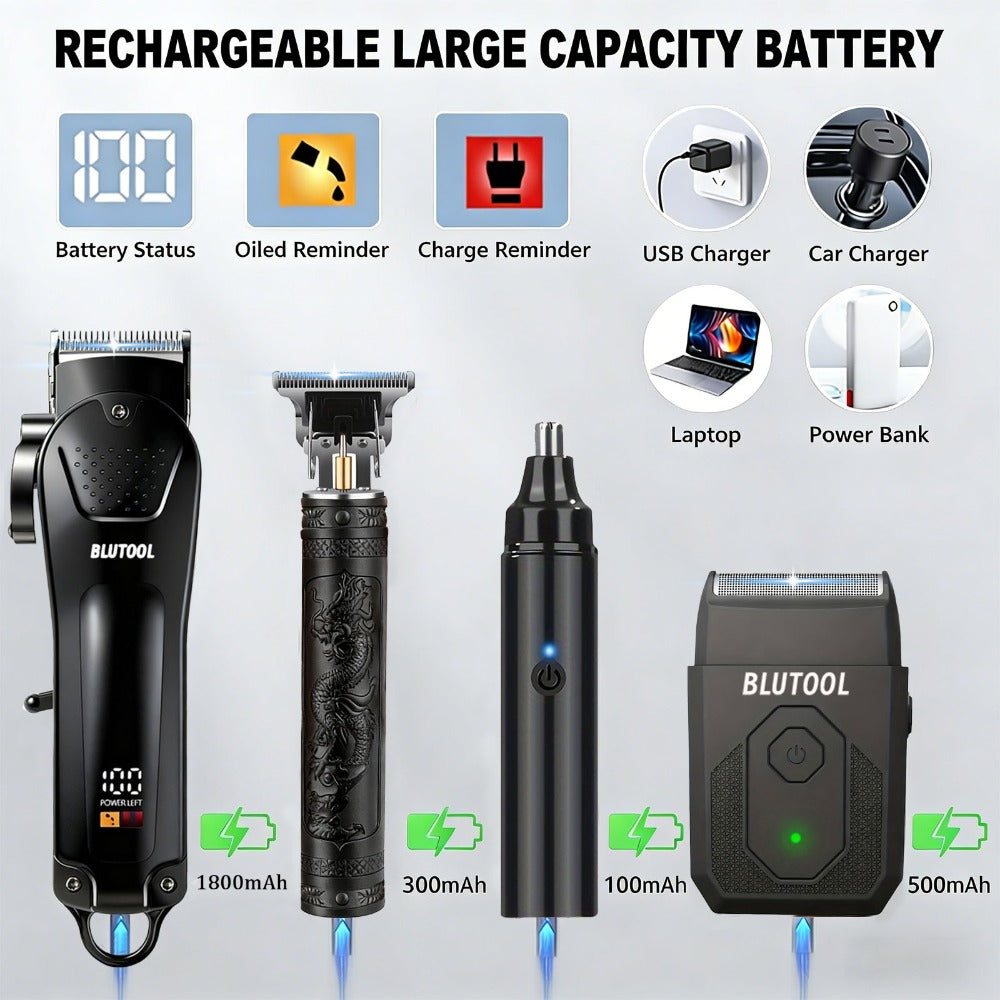 Hair Clipper & Trimmer Set 4-Piece for Men — Professional Barber Kit with Nose Trimmer, Detail Trimmer, Guide Comb, LED Display & USB Rechargeable, Home & Travel Grooming Gift - product image 8