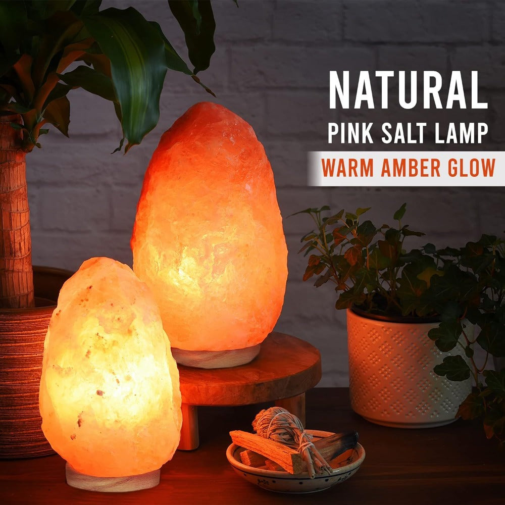 Himalayan Salt Lamp Set of 2 – 4-7 lbs Natural Pink Crystal Salt Lamps with Neem Wood Base & USB Dimmer Switch, Warm Soothing Glow for Bedroom Relaxation Yoga Meditation Home Decor - product image 2