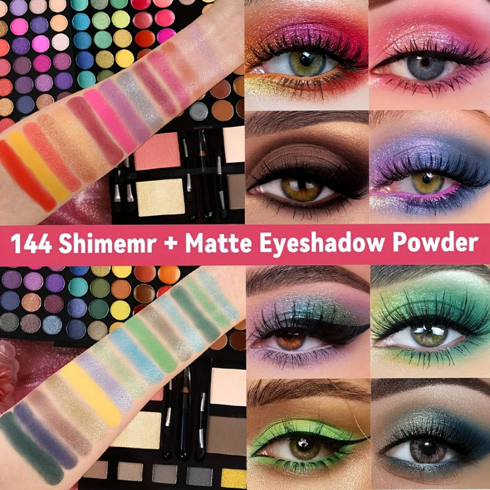 Makeup Palette Kit 190 Colors 4-in-1 Full Face Set – Eyeshadow Blush Powder & Eyebrow with 8 Professional Brushes & Mirror, Shimmer & Matte Shades, Complete Makeup Kit for Women Gi - product image 3