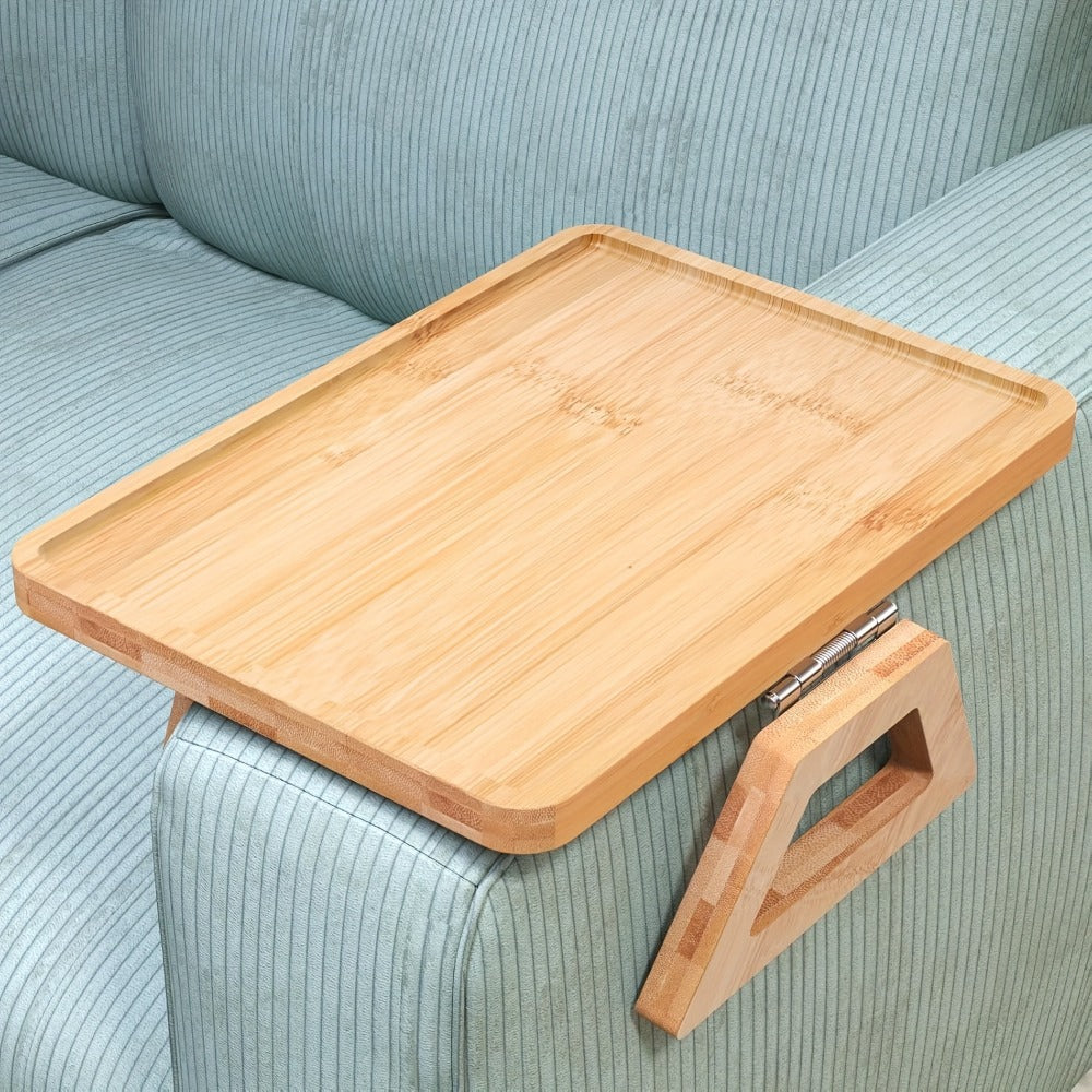 Bamboo Sofa Arm Tray with Folding Legs – Clip-On Couch Armrest Table for Snacks Drinks Remote Control Living Room Bedroom Breakfast Tray Natural Rectangular - product image 5