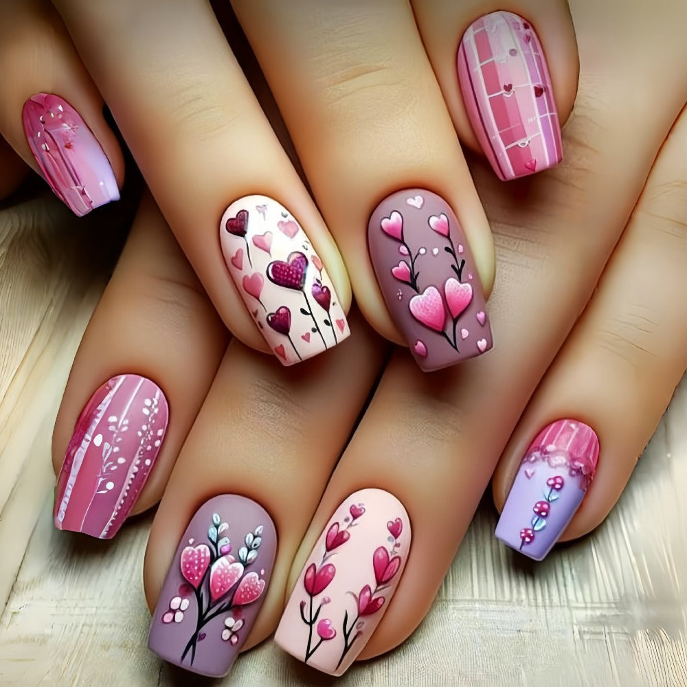 Almond Press On Nails 96 Pieces 4 Packs Sparkling Hearts Glitter Full Cover False Nails for Women Girls – Jelly Adhesive Tabs & Nail File Included | Valentine's Day Romantic Nail A - product image 5