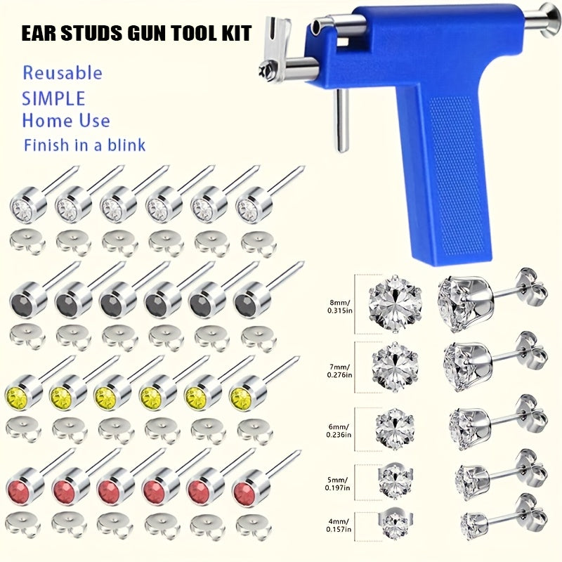 Ear Piercing Kit with 34 Stainless Steel Ear Studs Professional Piercing Gun Safe One-Click DIY Earlobe Piercing Set Hypoallergenic for Salon & Home Use Women Girls Gift Blue Black - product image 8