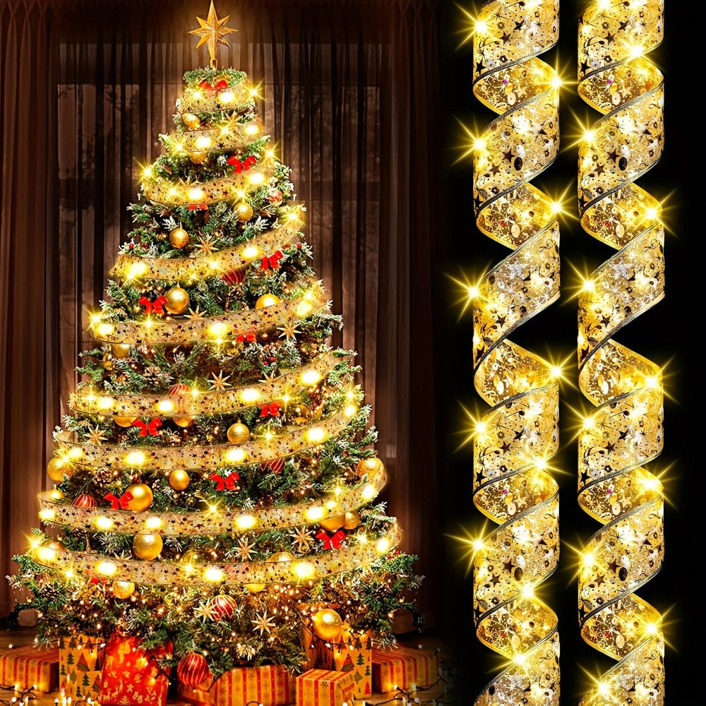 LED Christmas Fairy String Lights Battery Powered - 10M/32.8FT Golden Warm White Ribbon Garland for Christmas Tree, Indoor Party & Holiday Decorations - product image