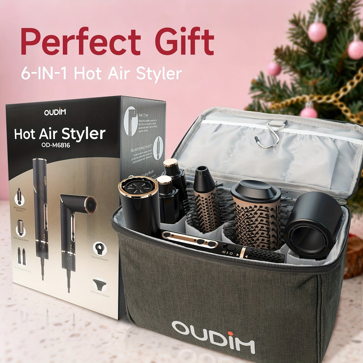 Hot Air Brush 6-in-1 Negative Ion Hair Dryer Brush & Styler 110000 RPM High-Speed Blow Dryer with Curling Iron Straightener Auto-Winding Curler Foldable Handle Storage Bag - product image 25