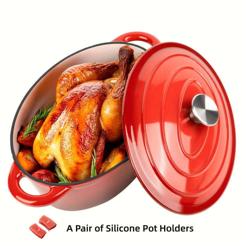 Enameled Cast Iron Dutch Oven with Lid & Dual Handles | Non-Stick Enamel Coating, Lightweight & Portable, Multifunctional for Bread Baking Daily Cooking Home & Outdoor Use, Available in 5 Colors