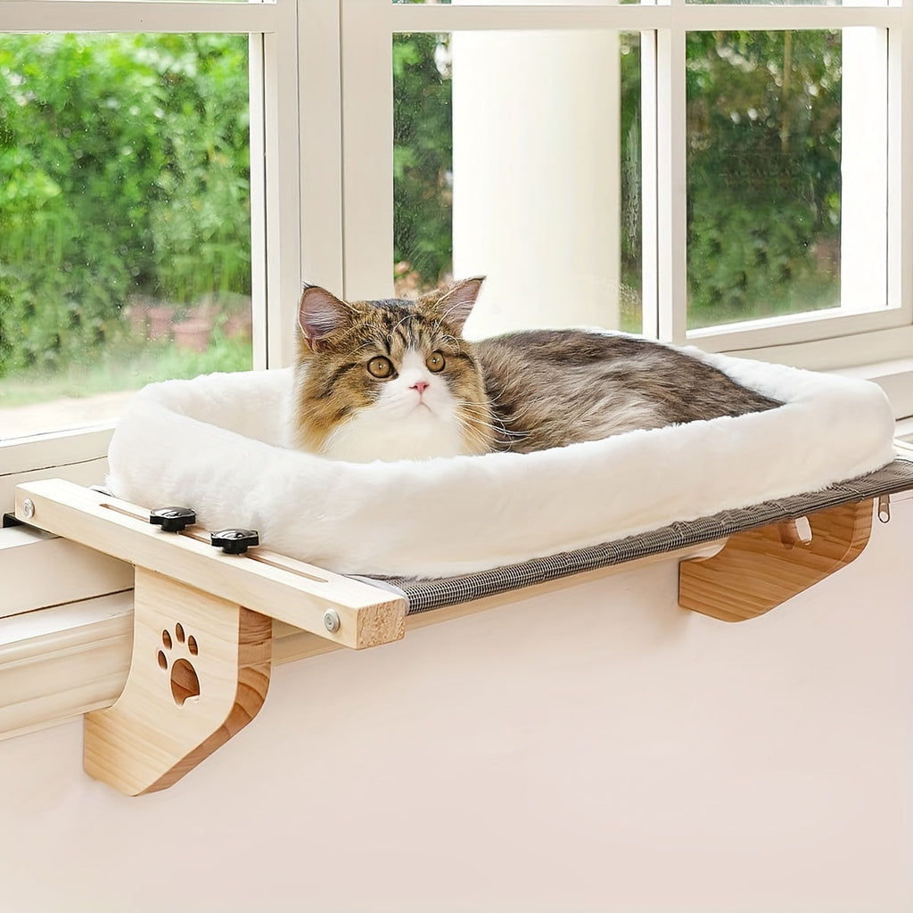 Cat Window Frame Hammock Adjustable | Long-lasting Frame Cat Bed with Paw Print Pattern, Easy Install Window Sill Bedside Cabinet Perch, Large Cat Hammock - product image 2