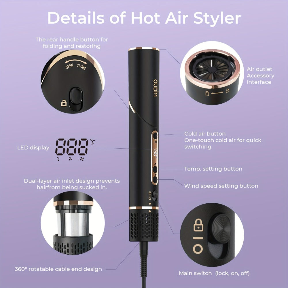 Hot Air Brush 6-in-1 Negative Ion Hair Dryer Brush & Styler 110000 RPM High-Speed Blow Dryer with Curling Iron Straightener Auto-Winding Curler Foldable Handle Storage Bag - product image 8