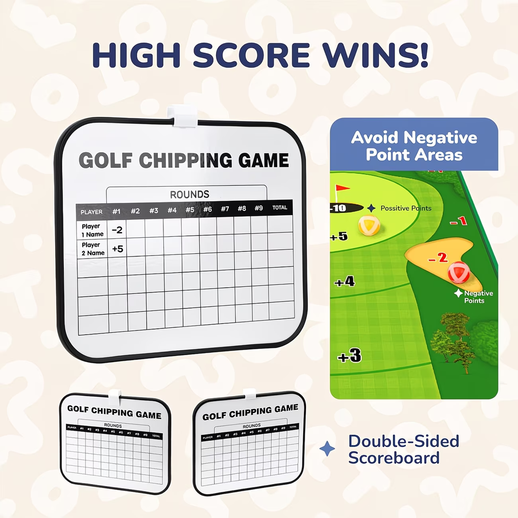 Golf Chipping Game Mat Set for Adults – Indoor Outdoor Golf Game Equipment with 12 Sticky Balls, 4 Ground Stakes, Score Card & 2 Storage Bags, Fun Golf Game for Home Backyard Office
