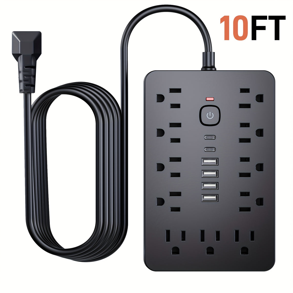[Surge Protector Power Strip] 17-In-1 Surge Protector Power Strip with USB Port - Compact Wall Mount Charging Station with 11 AC Outlets, 4 USB-A Ports, 2 Type-C, 5FT/10FT Extension Cord for Home