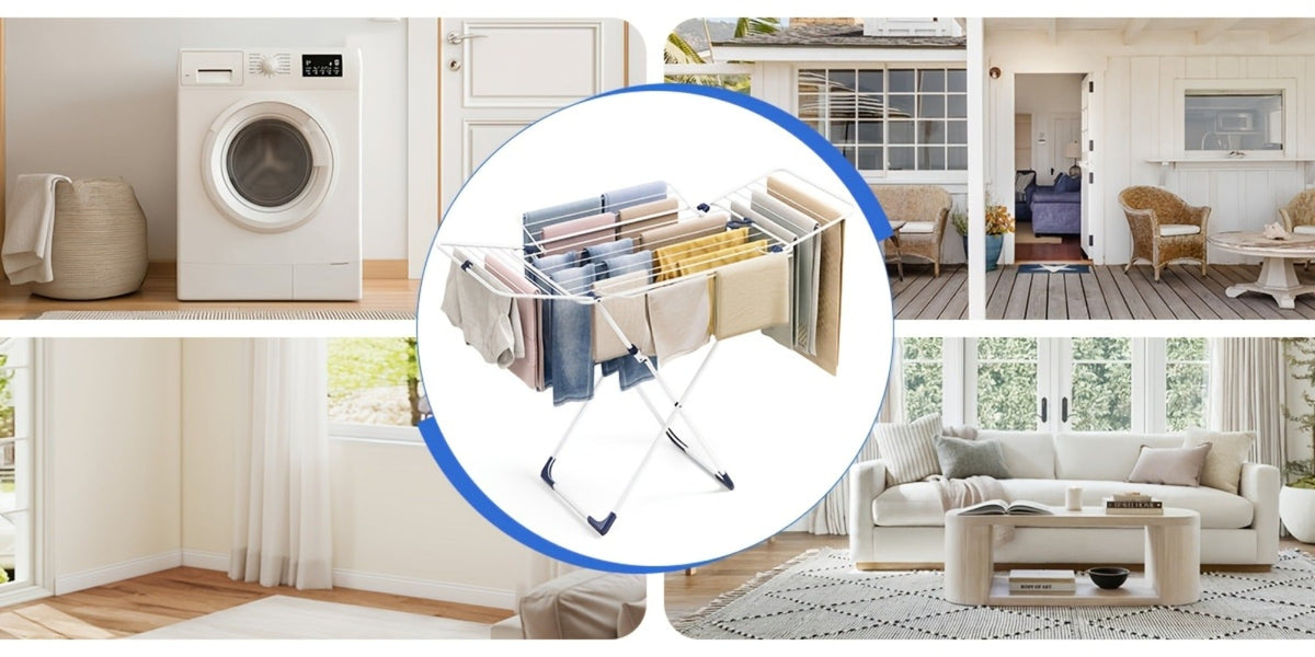 Clothes Drying Rack Foldable 4-Wing Large Capacity Metal Laundry Rack Free Standing Indoor Outdoor Space Saving Airer 55x38 In - product image 11