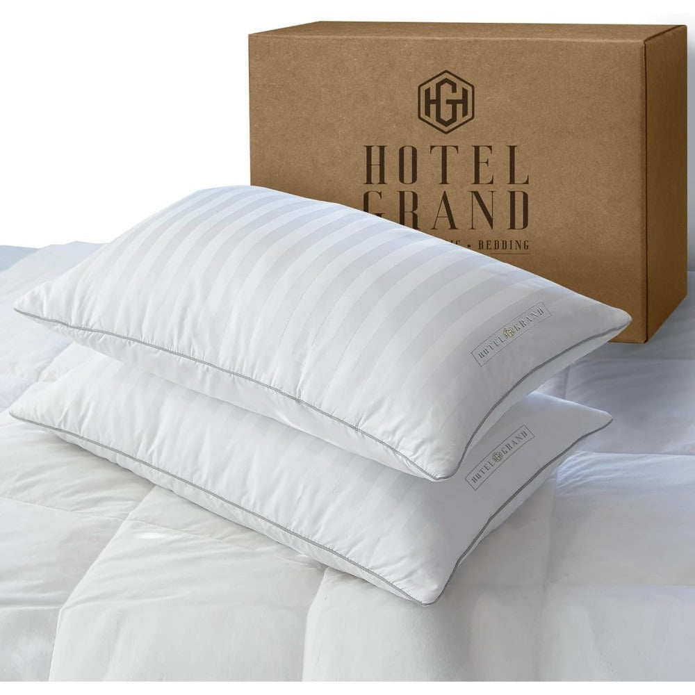 Hotel Collection Feather Down Bed Pillows Set of 2 – 500 Thread Count 100% Cotton, Soft Hypoallergenic Queen King Standard Size Back Side Sleeper Pillow 2 Pack - product image 4