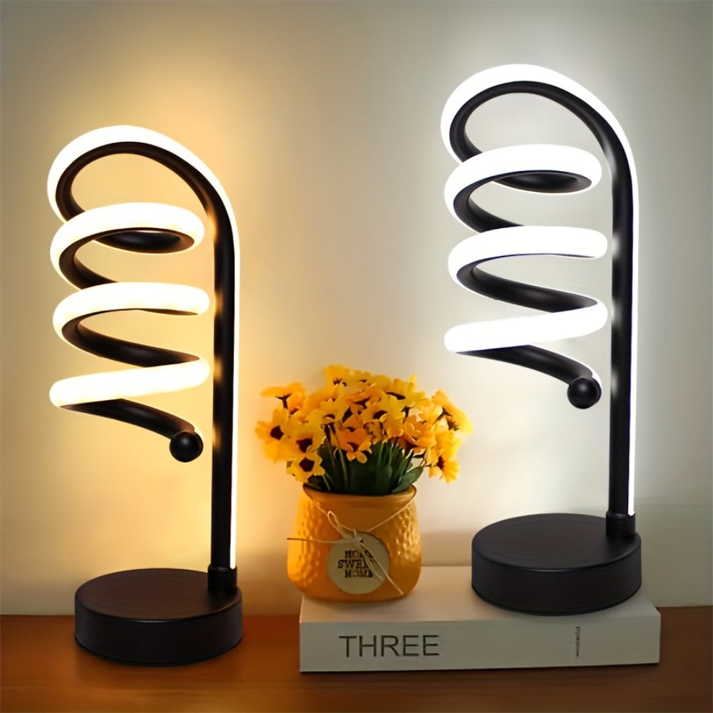 Dimmable Spiral Table Lamp with Touch Control & USB-C Charging Port, 3-Way Brightness Bedside Nightstand Lamp, Modern Minimalist LED Desk Lamp for Bedroom Living Room, Black & Whit - product image 11
