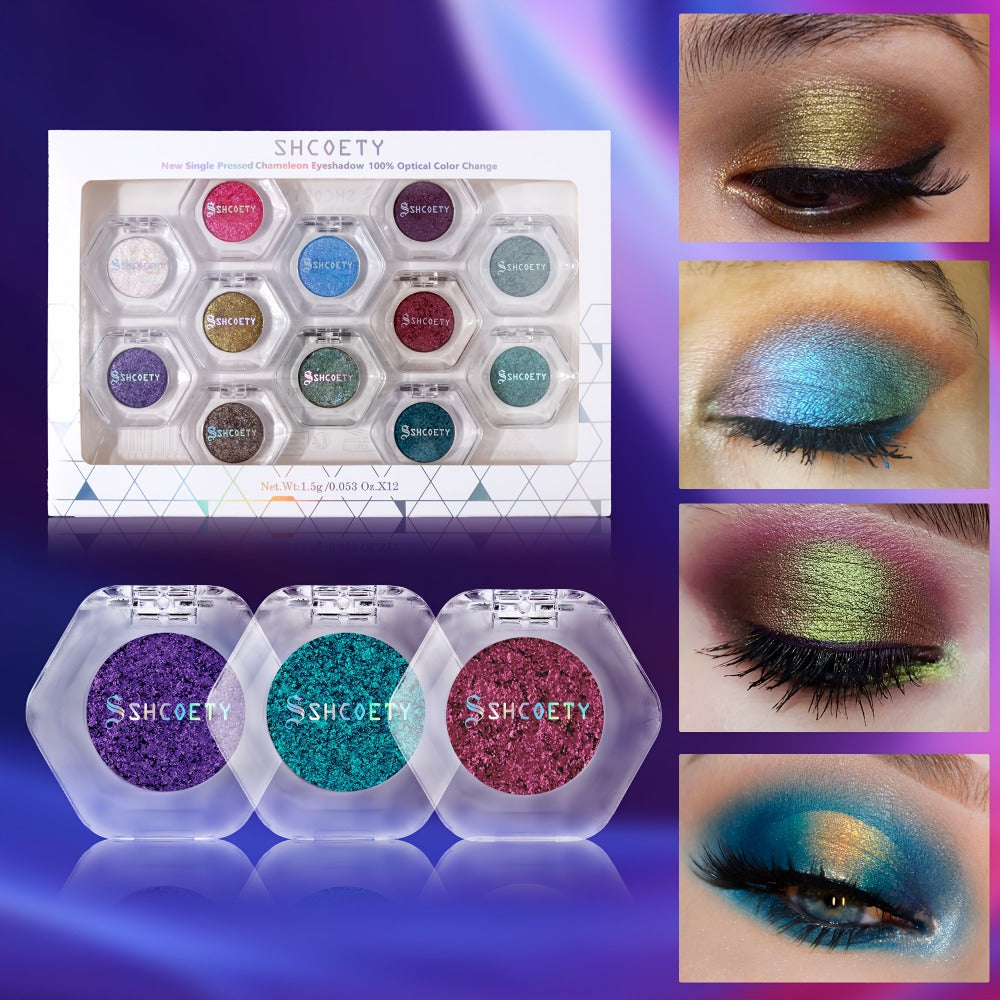 Chameleon Color-Shifting Eyeshadow Palette 12 Shades — Pearlescent Pigments Matte & Shimmer Blendable Long-Lasting Eye Makeup Kit for Women, All Skin Tones, Daily Wear & Special Oc - product image