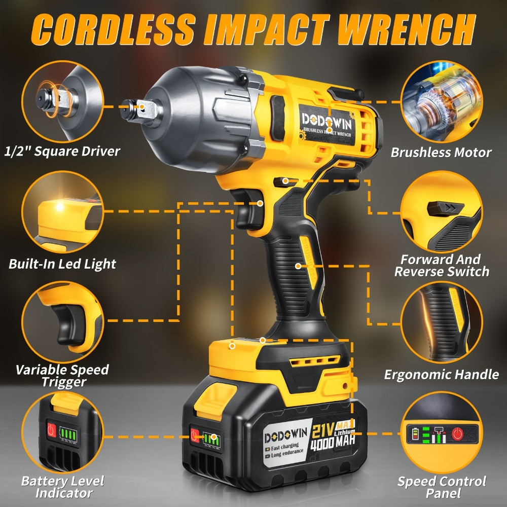 High Torque Impact Wrench Kit 320NM / 1000NM Brushless Cordless – 21V with 2.0AH / 4.0AH Batteries, Quick Charger, 6 Sockets & Full Accessories, Electric Impact Gun for Car Repair, - product image 2