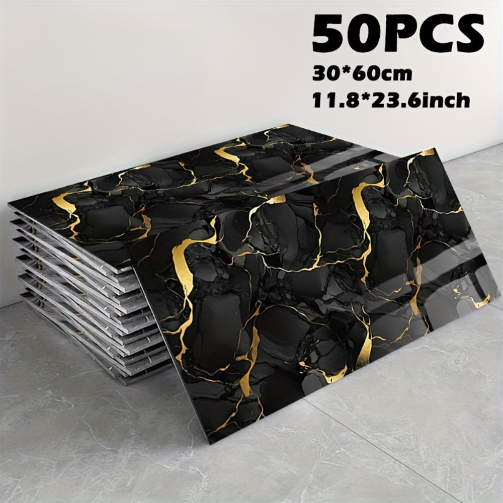 Peel and Stick Marble Tile Stickers – Self Adhesive Foam Wall Tiles for Bathroom Kitchen Office Bohemian Home Decor (50/100pcs, White/Gray/Black/Blue Gold) - product image 9