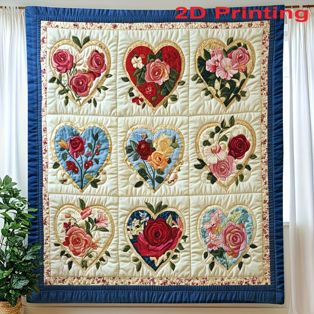 Heart Floral Print Flannel Blanket – 250-300gsm Soft All-Season Throw for Home, Office & Travel, 6 Sizes, Mother's Day Gift - product image