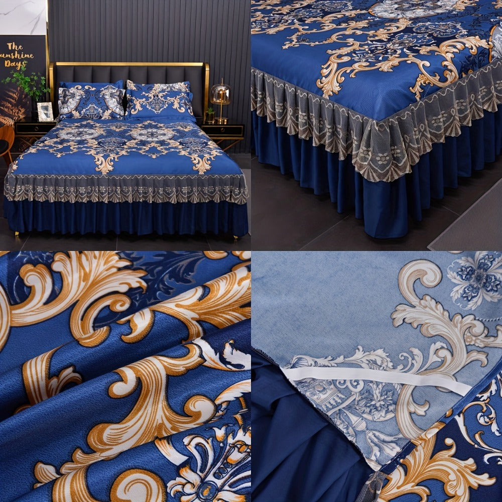 Floral Ruffle Bed Skirt Cool Mat 3 Piece Set with Pillowcase, Double Layer 360° Full Wrap Washable Cooling Mattress Cover, Breathable Summer Bedding Set for Twin Full Queen King, P - product image 29
