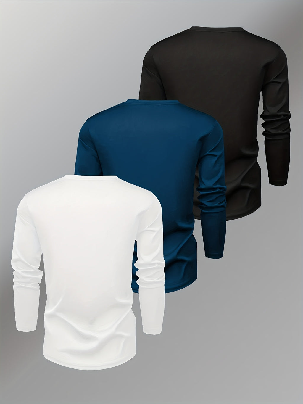 Men's Navy Blue Striped Long-Sleeve T-Shirt Three-pc: Crew Neck, Geometric Flag Pattern, Breathable and Quick-Drying, Sweat-Absorbent and Durable, Regular Fit - product image 2