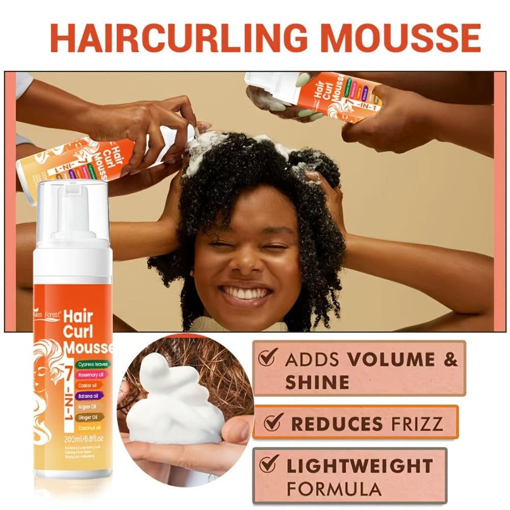 Curl Defining Hair Foam Mousse 200ml Moisturizing Smoothing Styling for Natural Fluffy Elastic Curls | Frizz Control for Wavy Coily Hair | Men & Women 6.76oz - product image 6