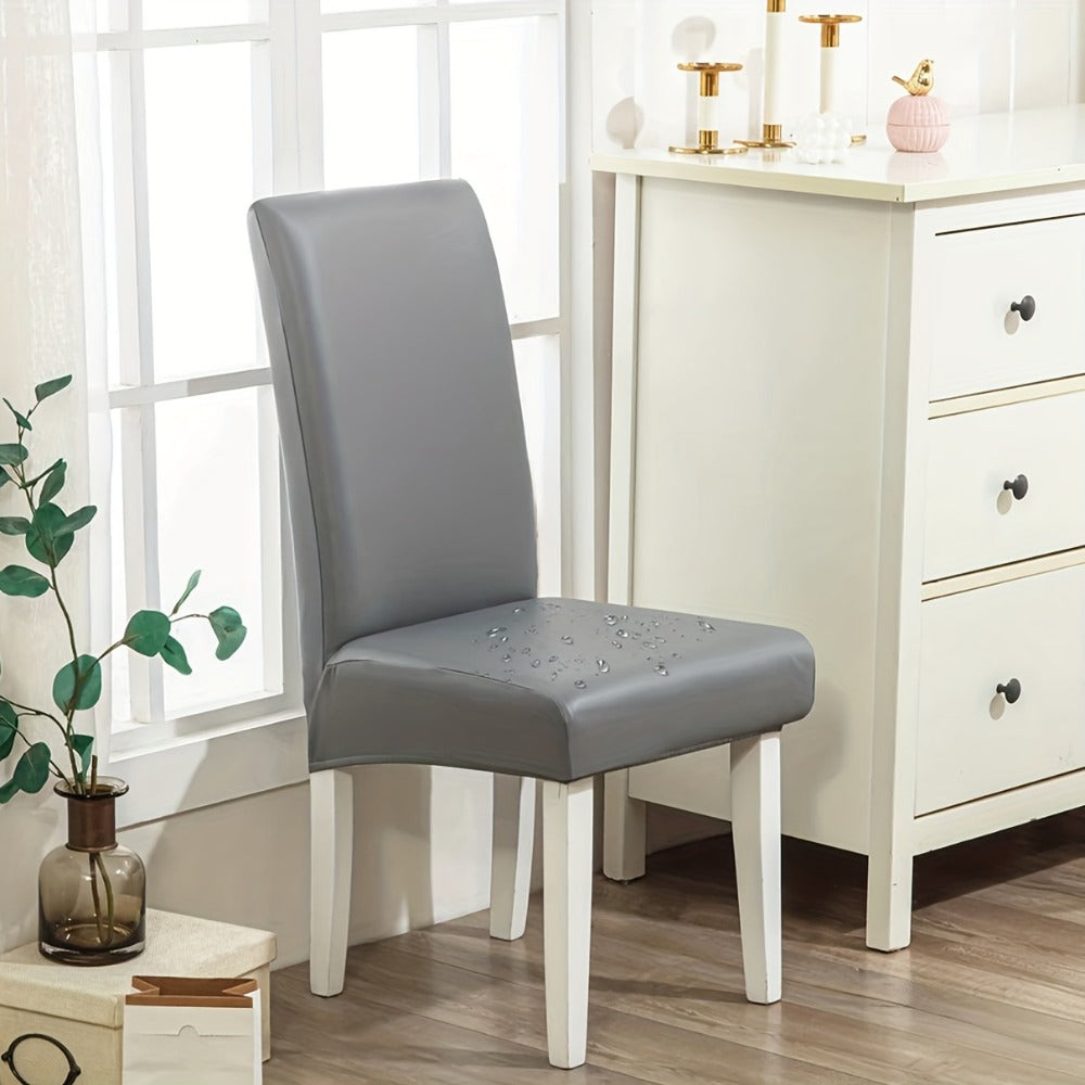 Dining Chair Covers Set of 4 6 Waterproof PU Leather Stretch Slipcover Oil Proof Universal Fit Chair Protector for Dining Room Kitchen Hotel Home Decor - 9 Colors - product image 10