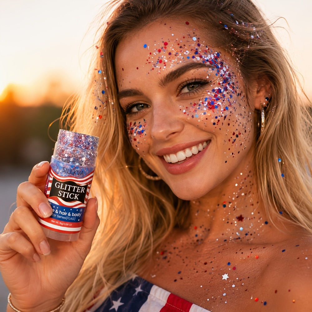 Glitter Makeup Stick Red & Blue Multi-Use Glitter Gel for Face Hair & Body – Patriotic American Flag Theme for July 4th Independence Day Sports Events & Stage - product image 2